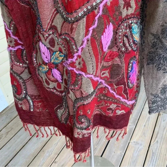 Soft Surroundings Juliette Fringe Kimono Size XS 100% Wool Mixed Media Boho - Picture 8 of 11